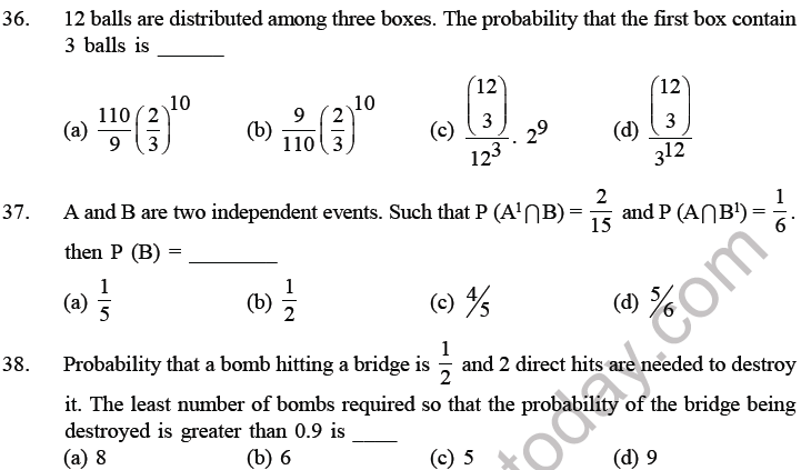 JEE Mathematics Probability MCQs Set A, Multiple Choice Questions